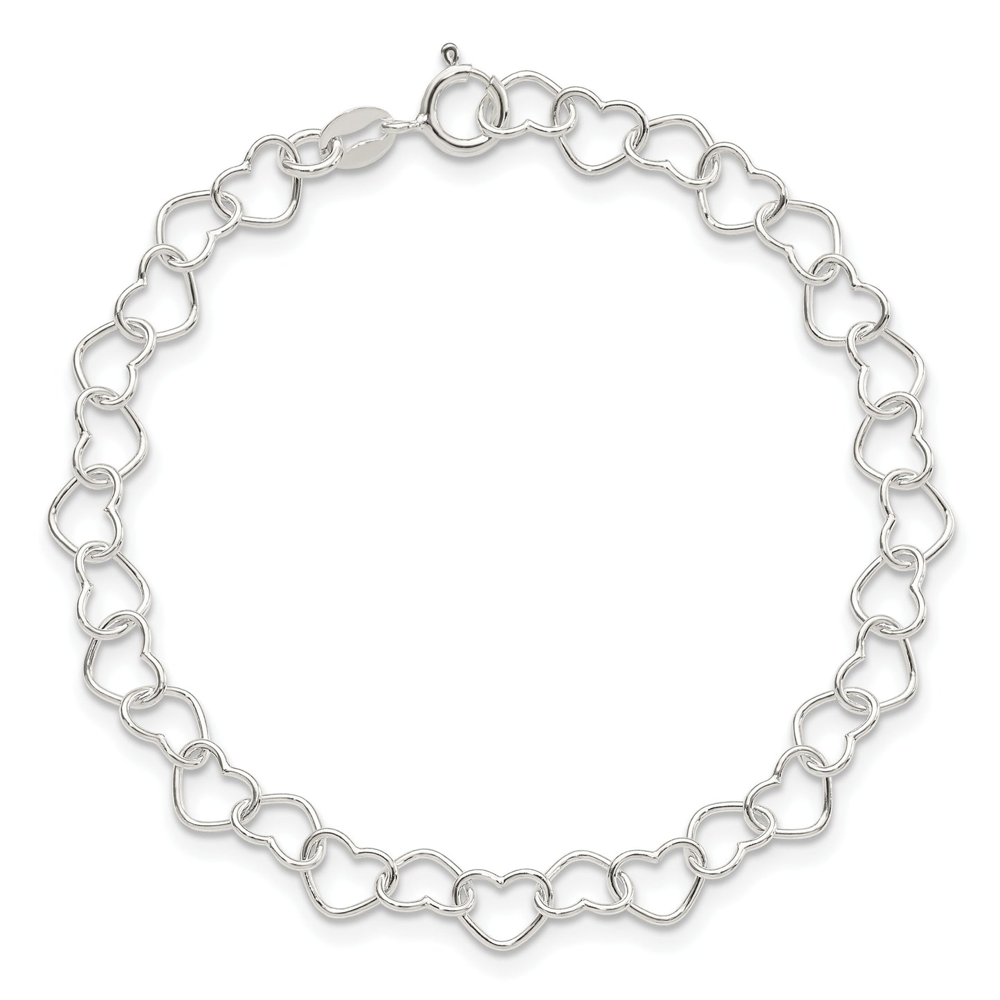 Sterling Silver 6inch Polished Fancy Heart Link Bracelet