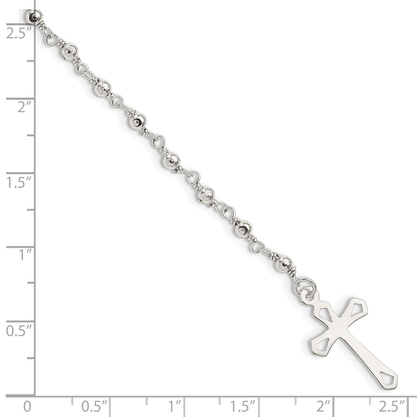 Sterling Silver Polished Bead Rosary 7.5 inch Bracelet