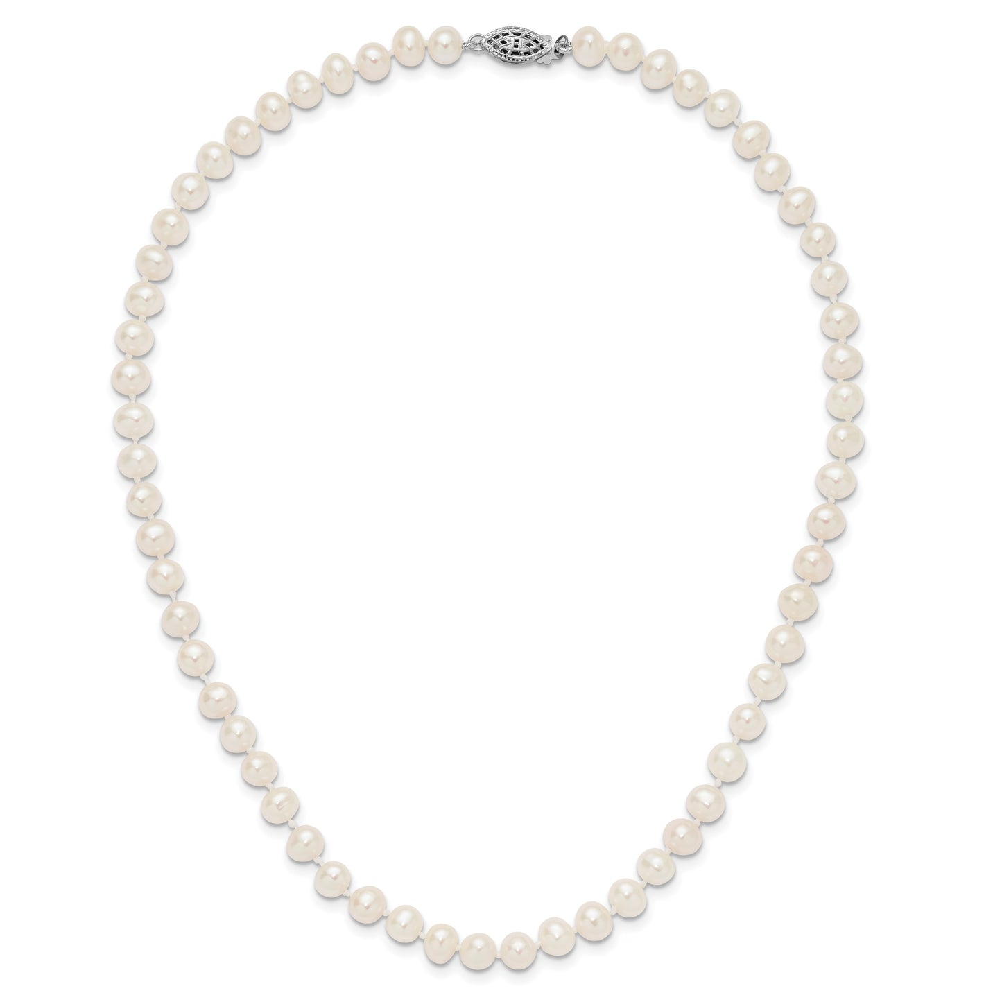 Sterling Silver Rhodium-plated 6-7mm White Near-Round Freshwater Cultured Pearl 16 inch Necklace
