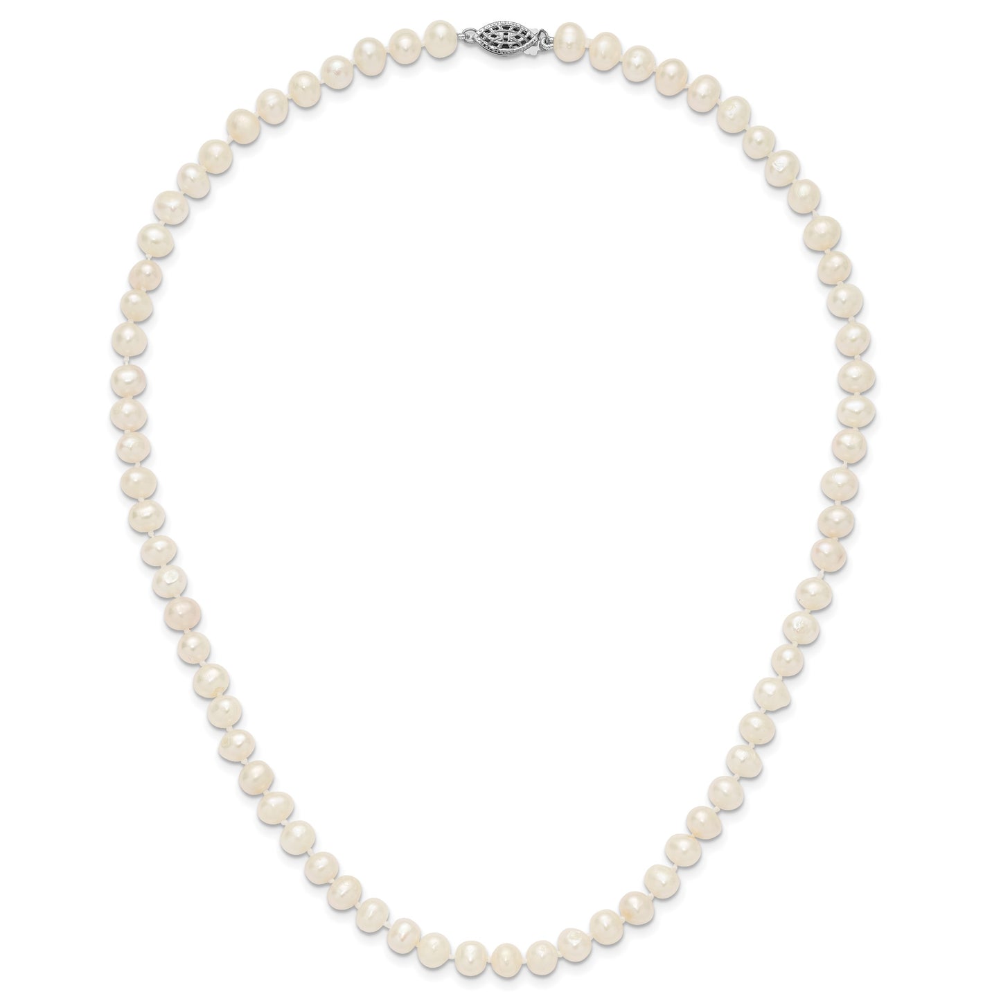Sterling Silver Rhodium-plated 6-7mm White Near-Round Freshwater Cultured Pearl 18 inch Necklace