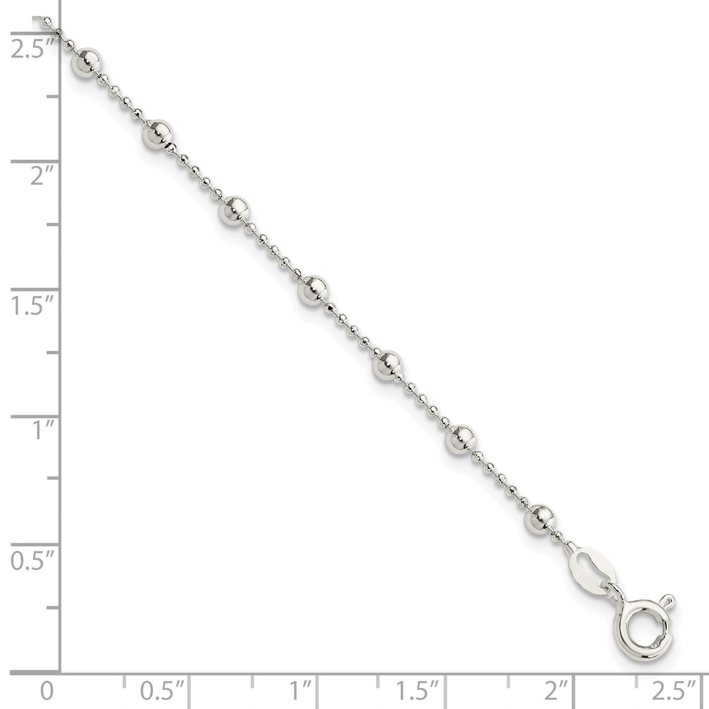 Sterling Silver Polished Beaded 6 Inch with 1 in Ext Bracelet