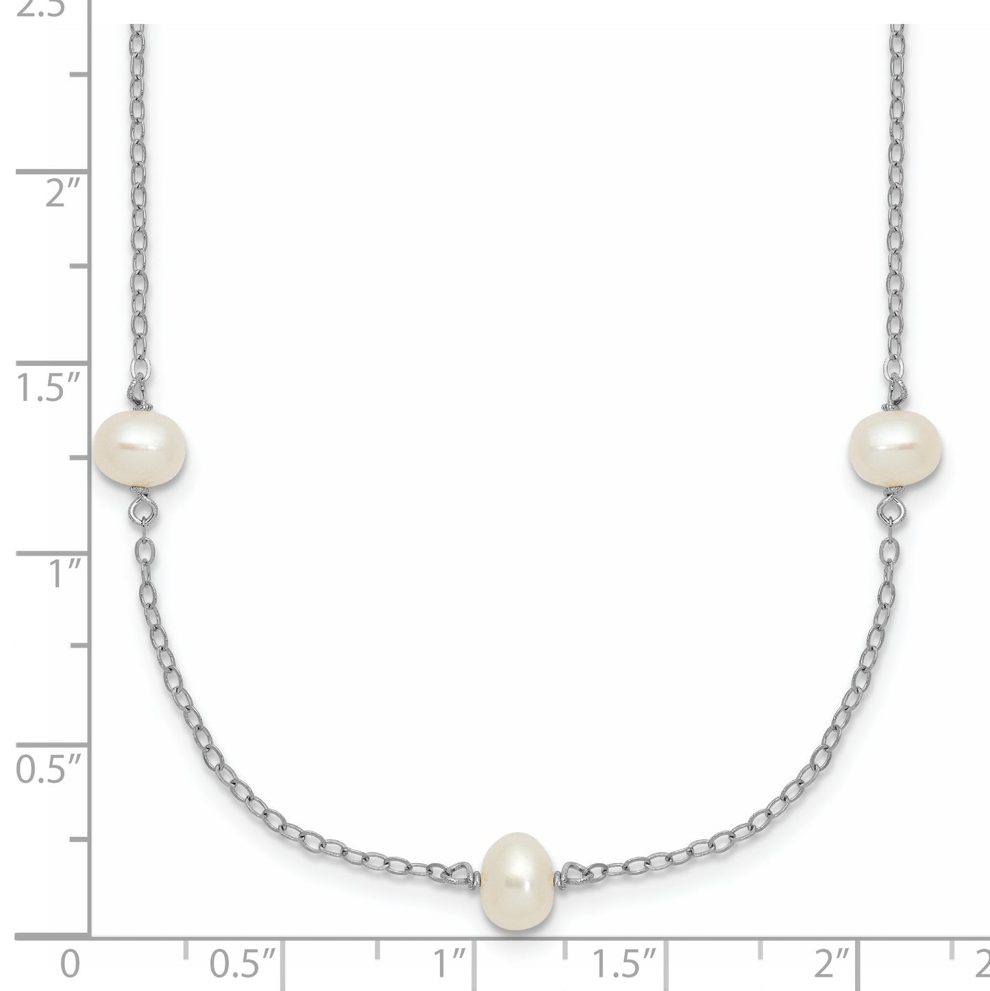 Sterling Silver Rhodium-plated 4-5mm White Near Round Freshwater Cultured Pearl 9-station 20 inch Necklace