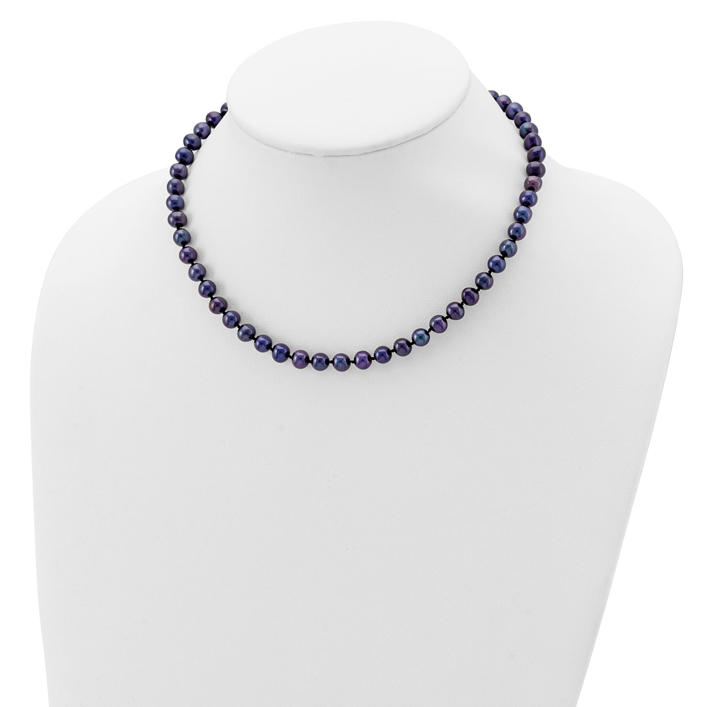 Sterling Silver Rhodium-plated 6-7mm Black Near-Round Freshwater Cultured Pearl 16 inch Necklace