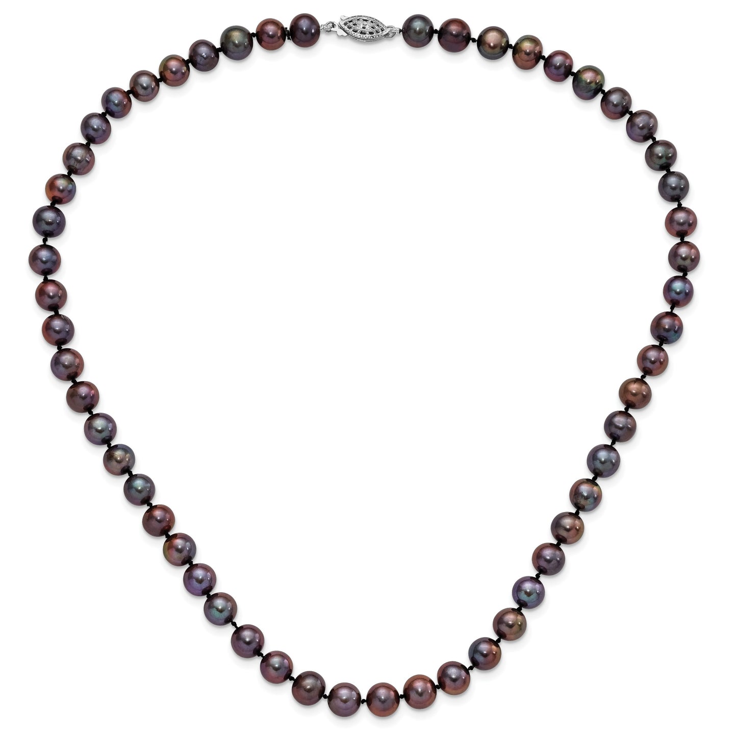 Sterling Silver Rhodium-plated 7-8mm Black Near-Round Freshwater Cultured Pearl 18 inch Necklace