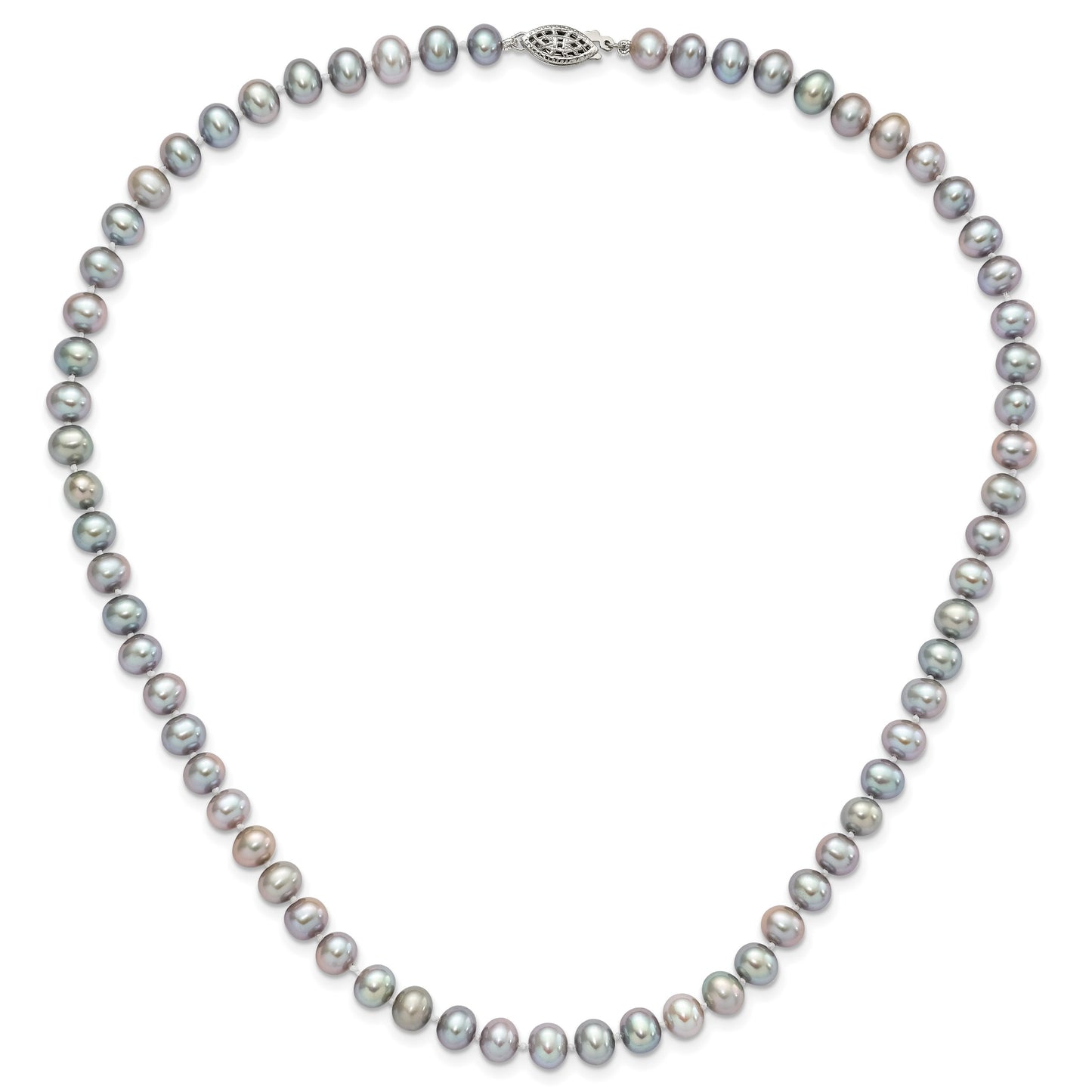 Sterling Silver Rhodium-plated 6-7mm Grey Near-Round Freshwater Cultured Pearl 18 inch Necklace