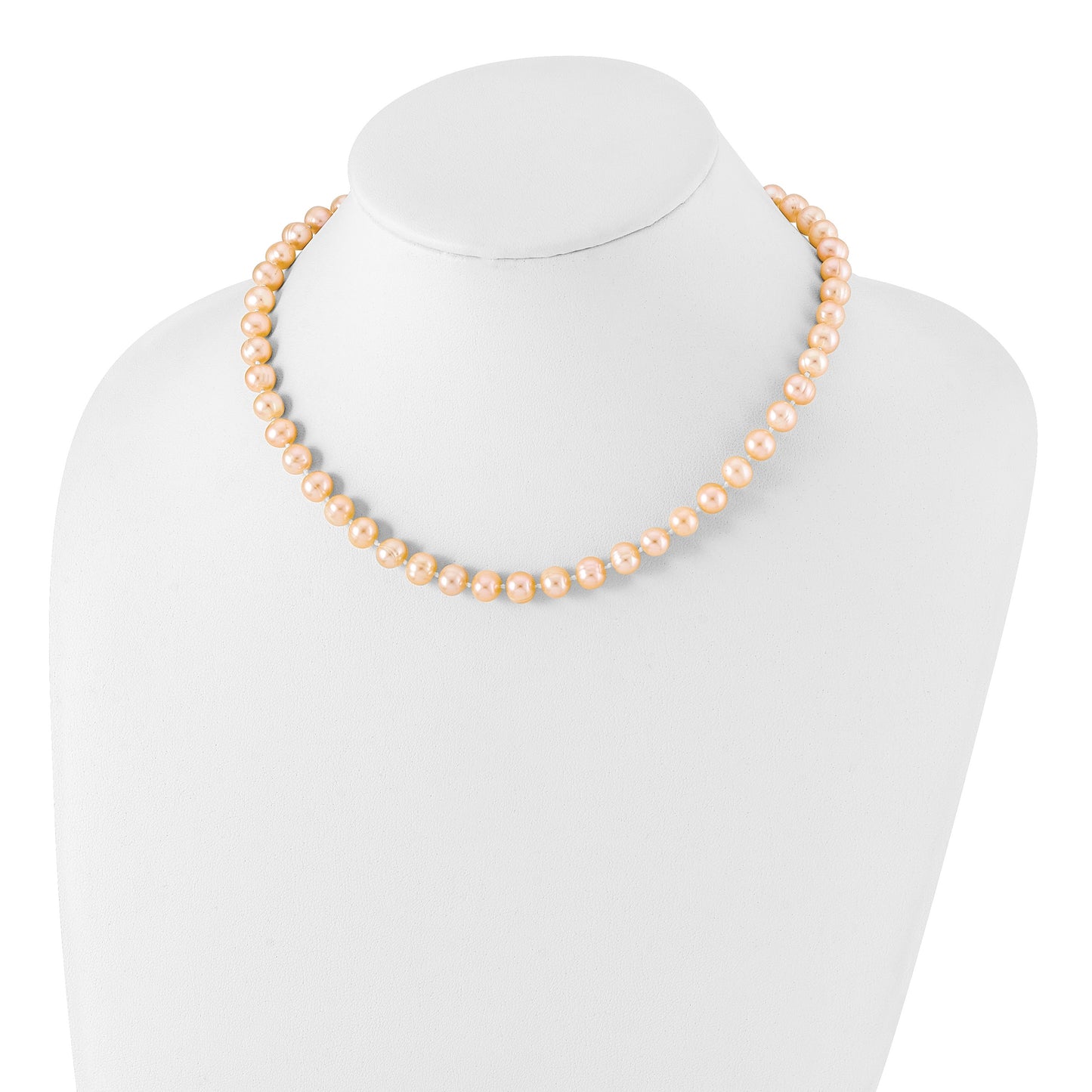 Sterling Silver Rhodium-plated 7-8mm Pink Near-Round Freshwater Cultured Pearl 16 inch Necklace