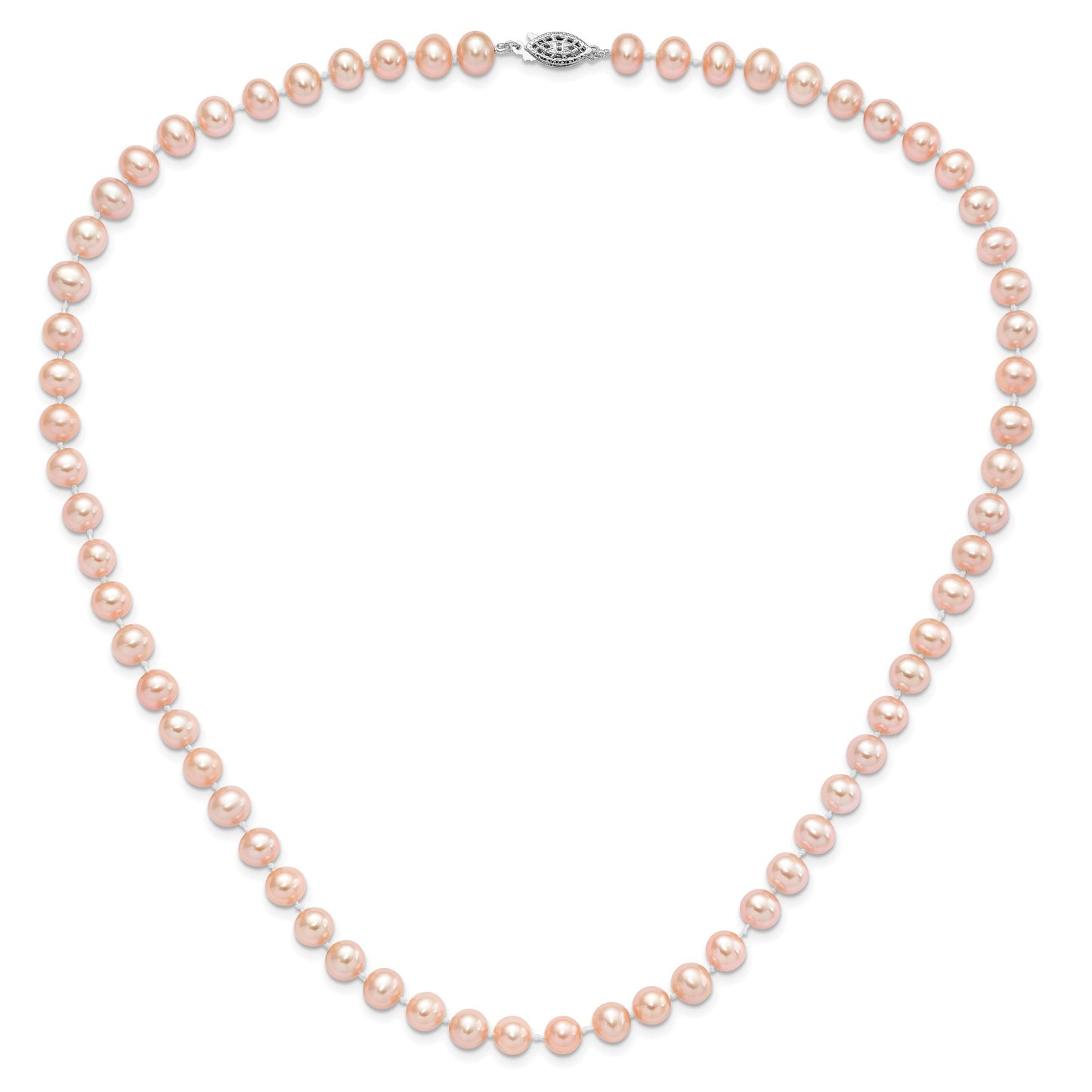 Sterling Silver Rhodium-plated 7-8mm Pink Near-Round Freshwater Cultured Pearl 20 inch Necklace
