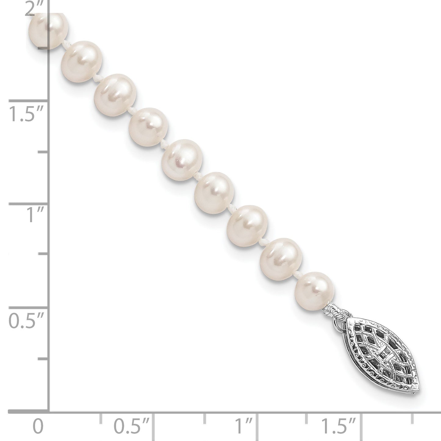 Sterling Silver Rhodium-plated 4-5mm White Near-Round Freshwater Cultured Pearl 7.25 inch Bracelet
