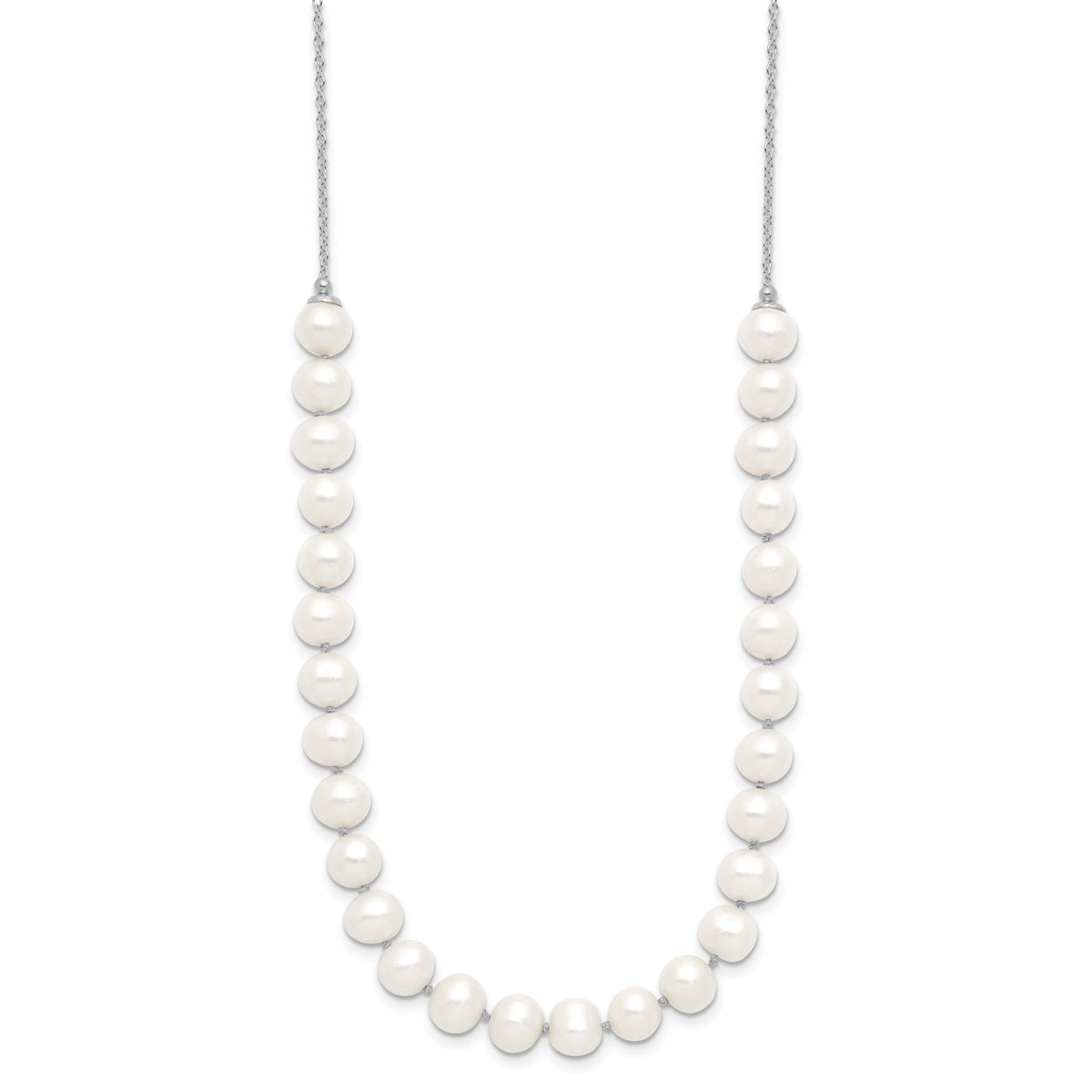 Sterling Silver Rhodium-plated 7-8mm White Semi-Round Freshwater Cultured Pearl 18 inch Necklace and Dangle Earrings Set