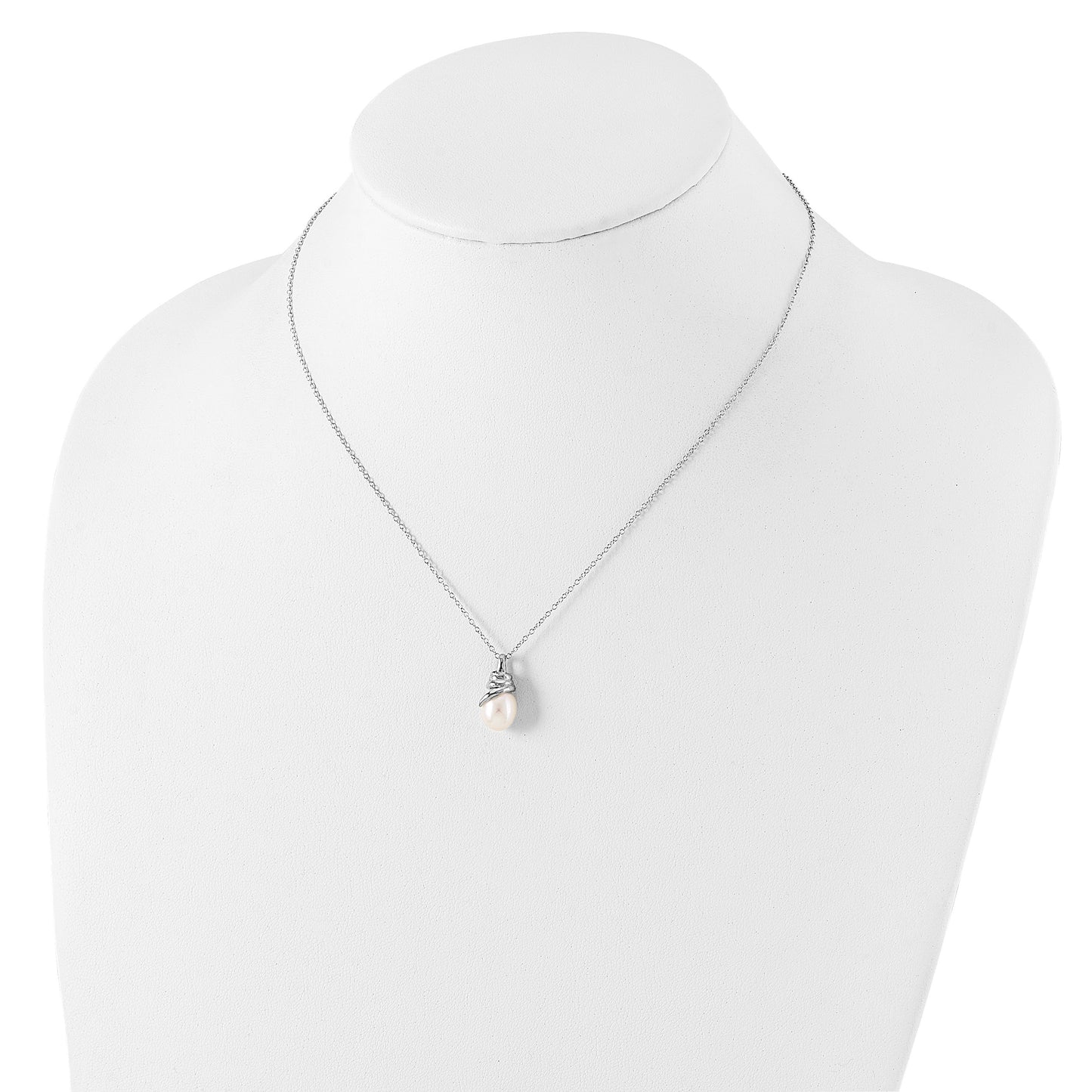 Sterling Silver Rhodium-plated 8-9mm White Teardrop Freshwater Cultured Pearl 17 inch Necklace