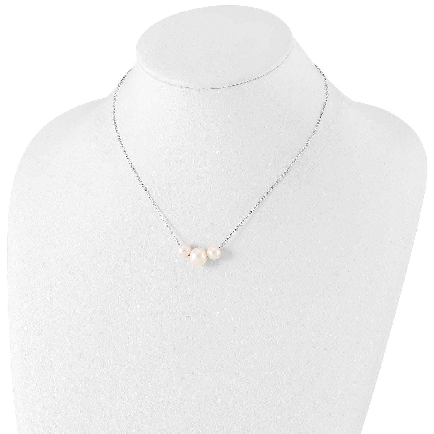 Sterling Silver Rhodium-plated 8-10mm White Near-Round Freshwater Cultured Pearl 17 inch Necklace