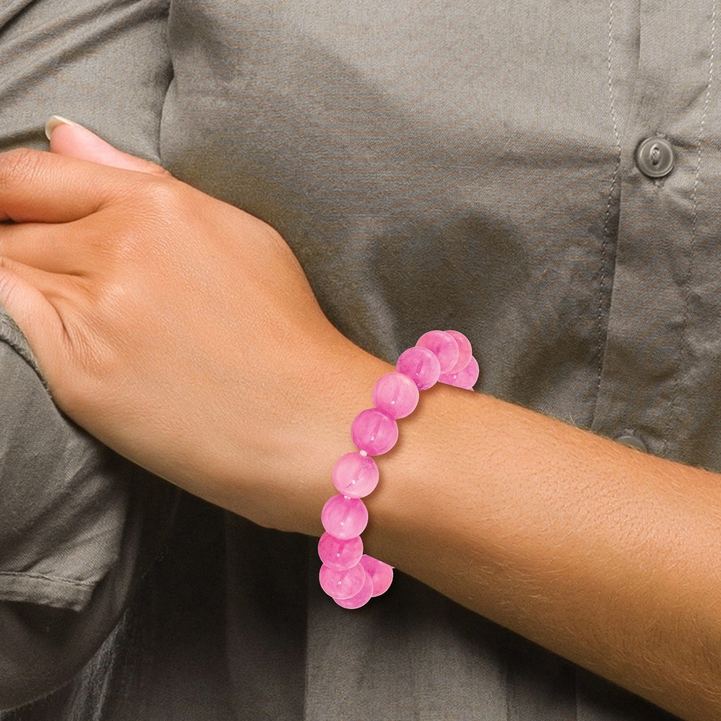 Pink Rose Quartz 10.00mm Beaded Stretch Bracelet
