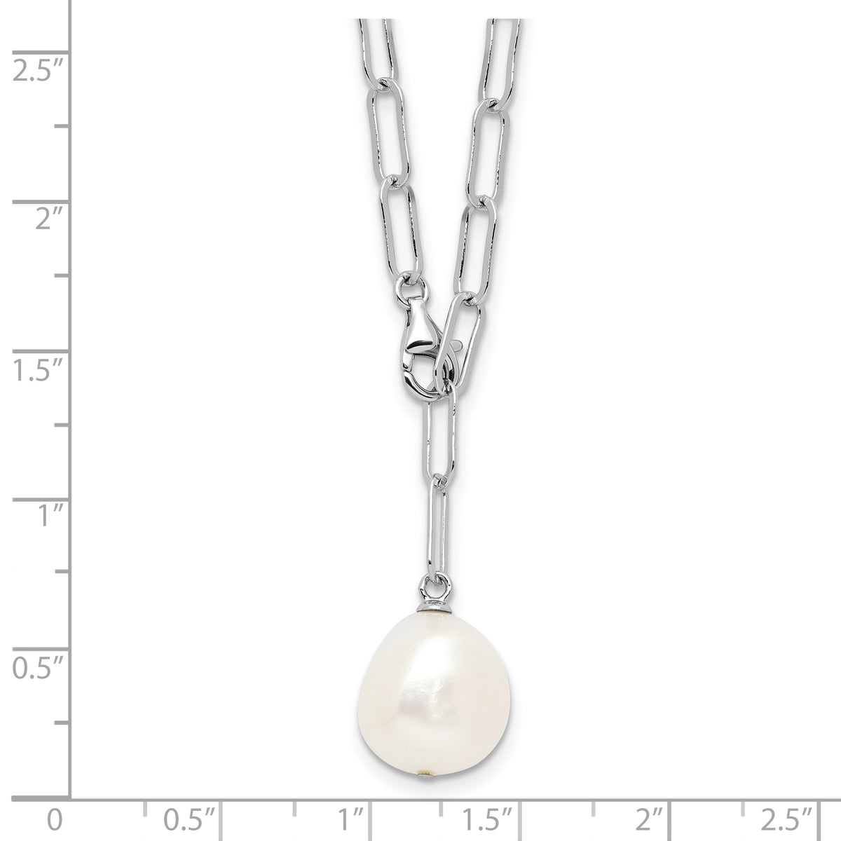 Sterling Silver Rhodium-plated 12-13mm Teardrop Freshwater Cultured Pearl Adjustable 24 inch Necklace