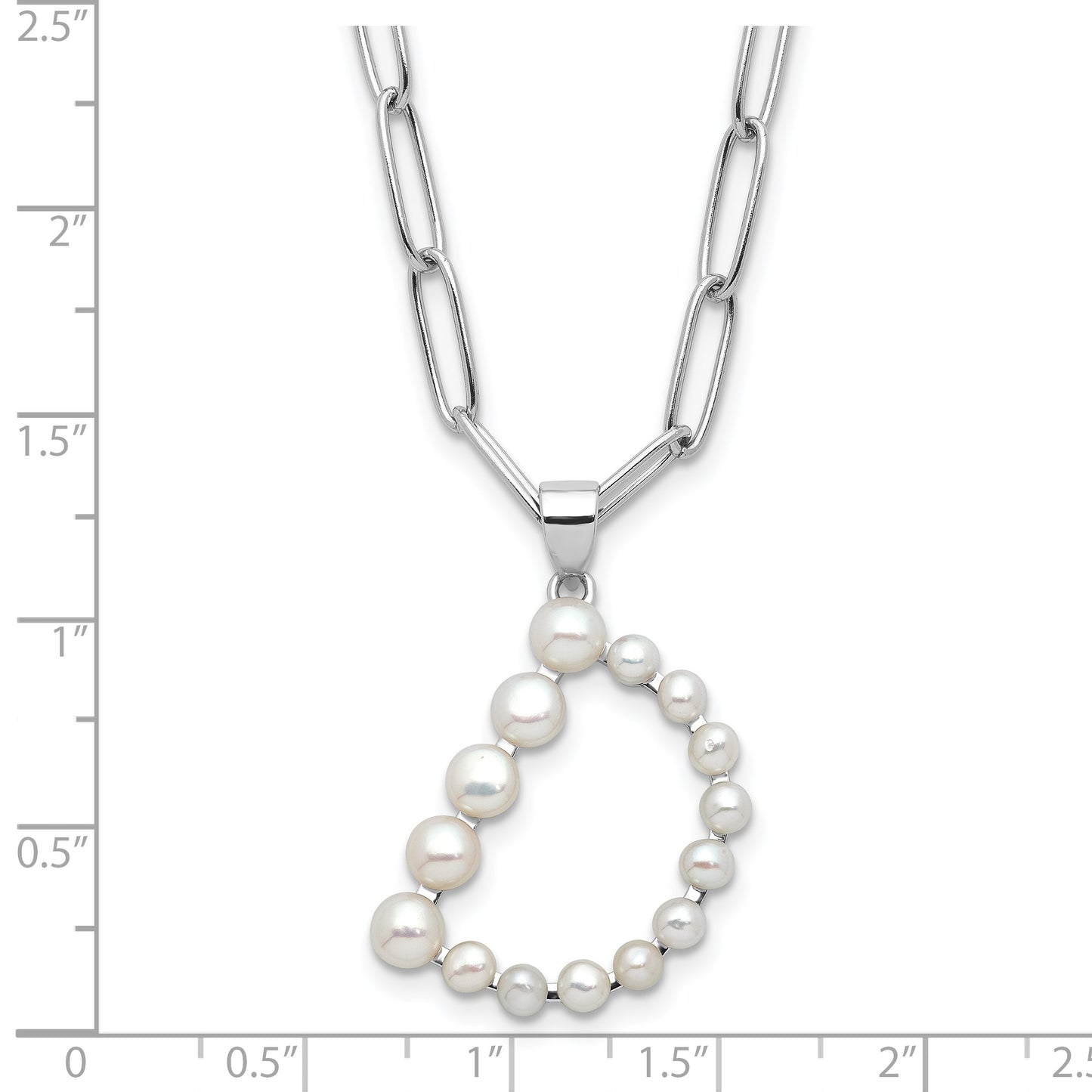 Sterling Silver Rhodium-plated 3-5.5mm White Button Freshwater Cultured Pearl LETTER D 18 inch Necklace
