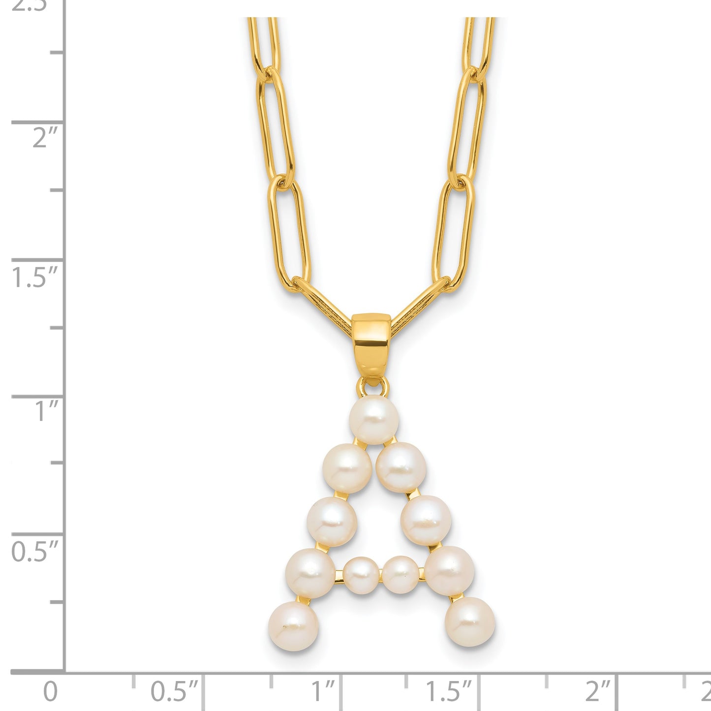 Sterling Silver Gold-plated 3-5.5mm White Button Freshwater Cultured Pearl LETTER A 18 inch Necklace