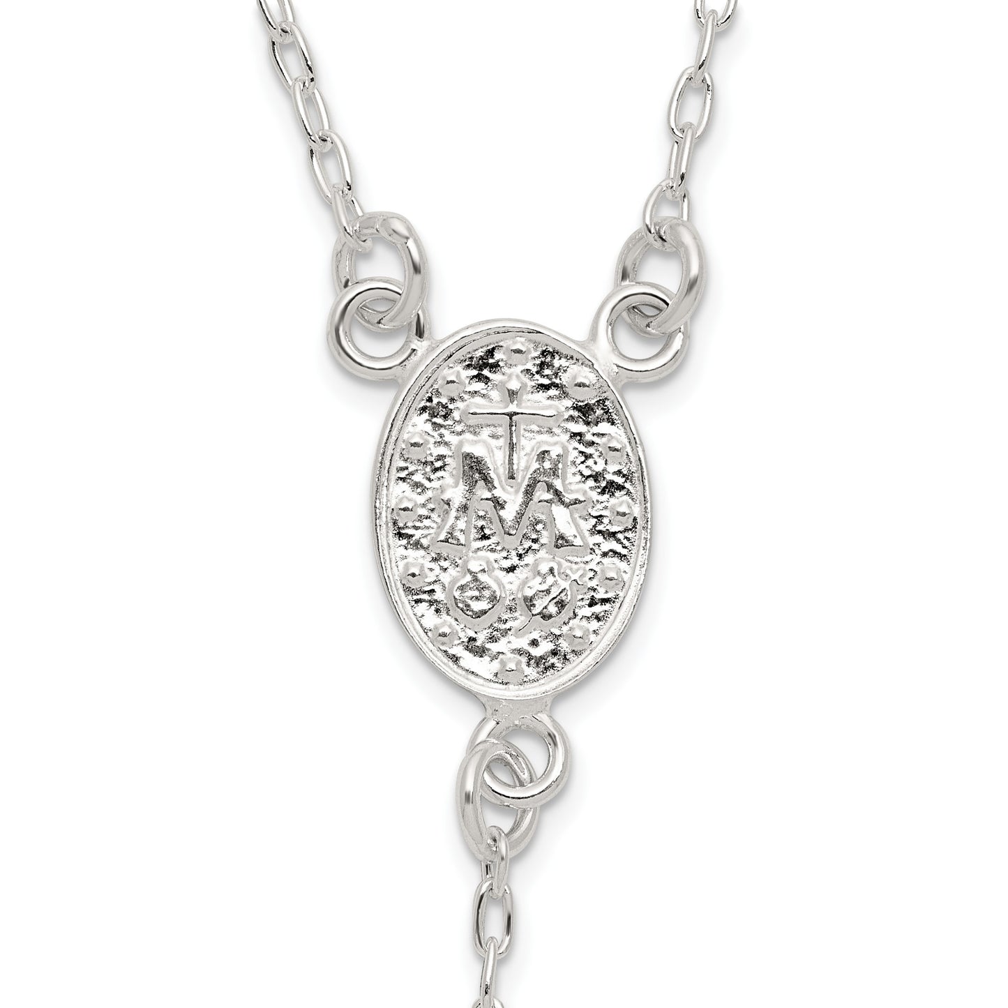 Sterling Silver Polished and Beaded Rosary 24 inch Necklace