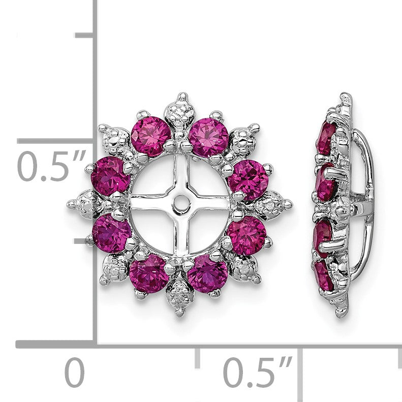 Sterling Silver Rhodium Diam. & Created Ruby Earring Jacket