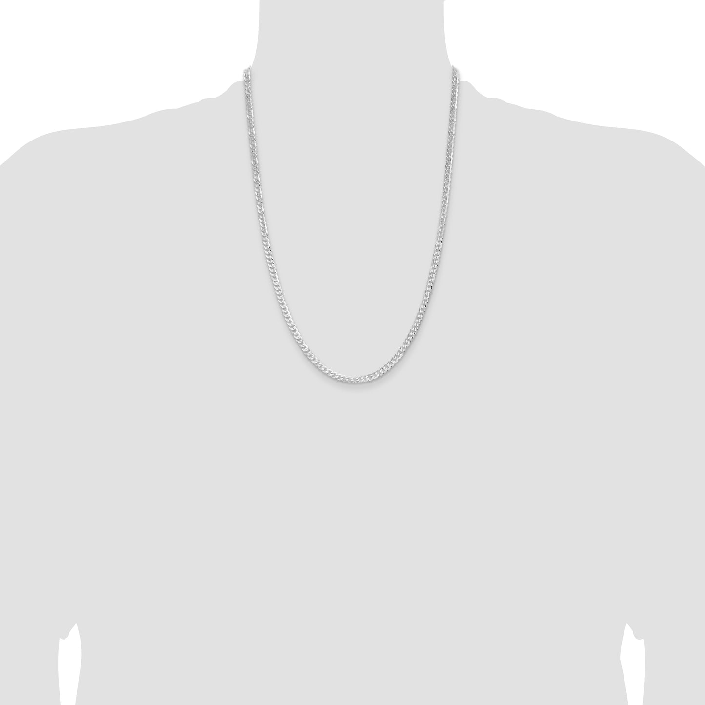 Sterling Silver Rhodium-plated 3.8mm Flat Curb Chain