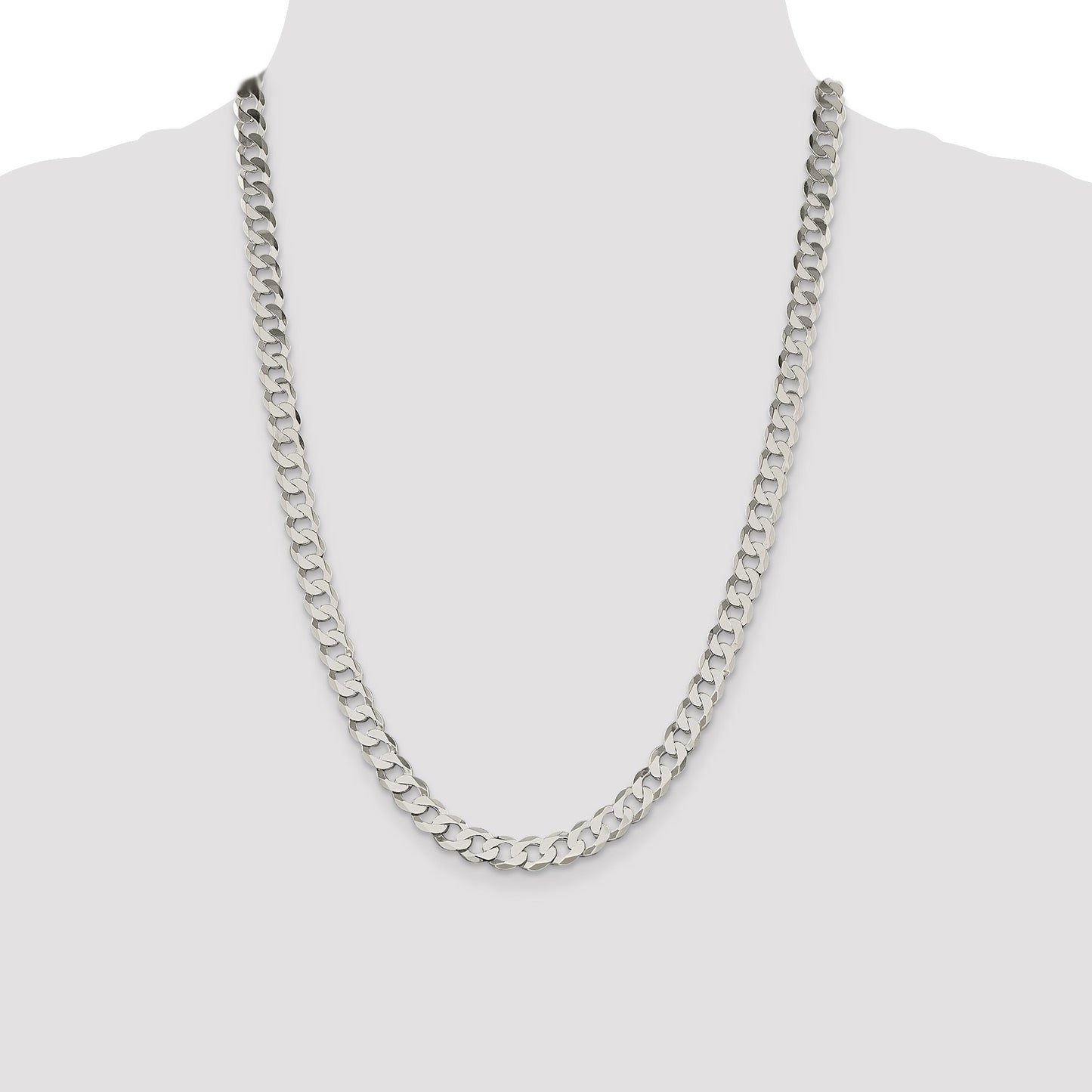 Sterling Silver 7.5mm Flat Curb Chain