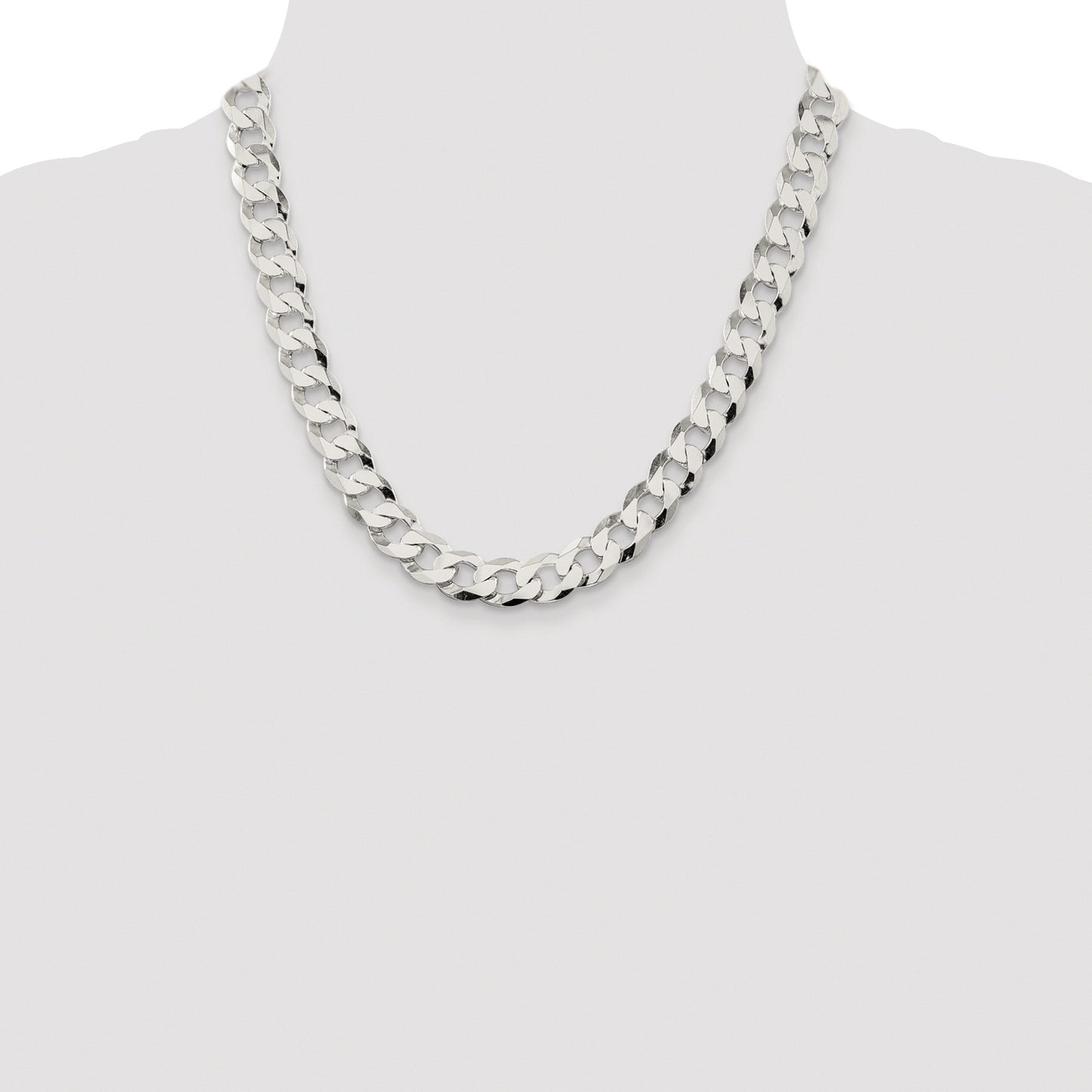 Sterling Silver Rhodium-plated 11.75mm Flat Curb Chain