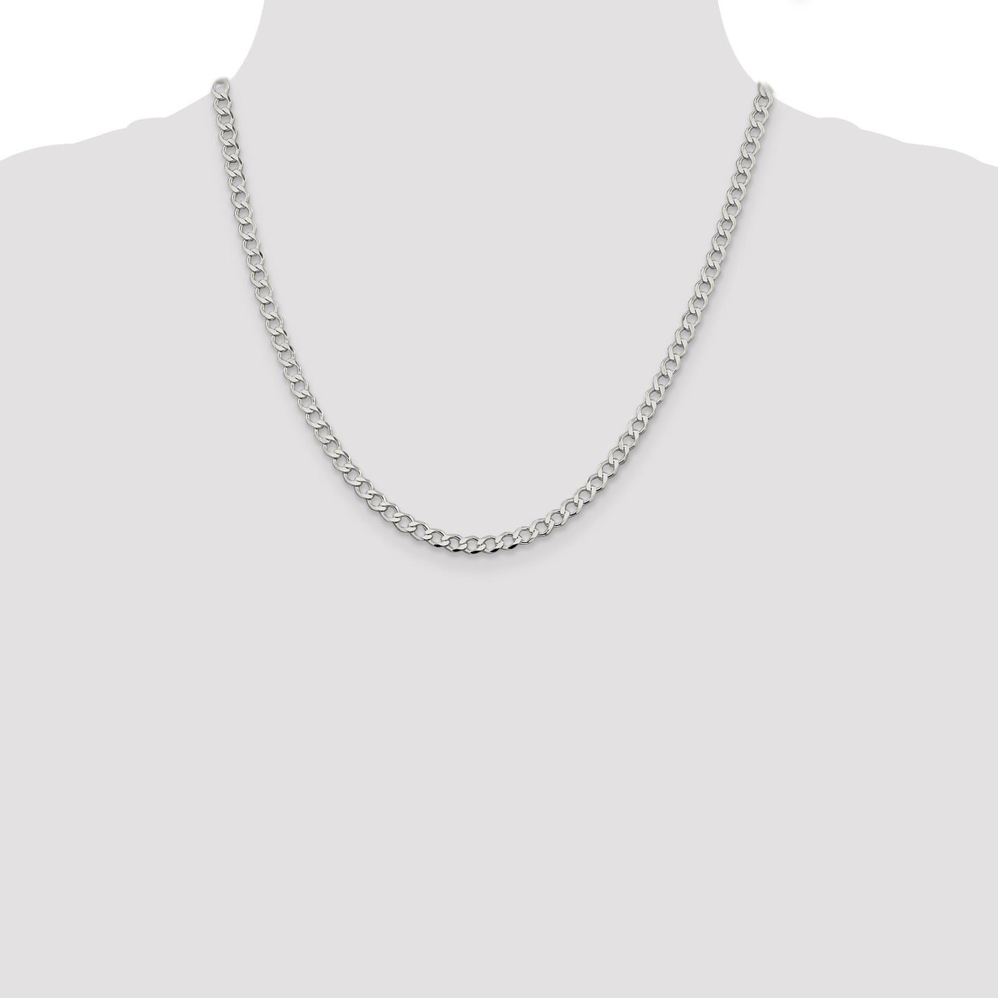 Sterling Silver 4.5mm Semi-solid Flat Curb Chain