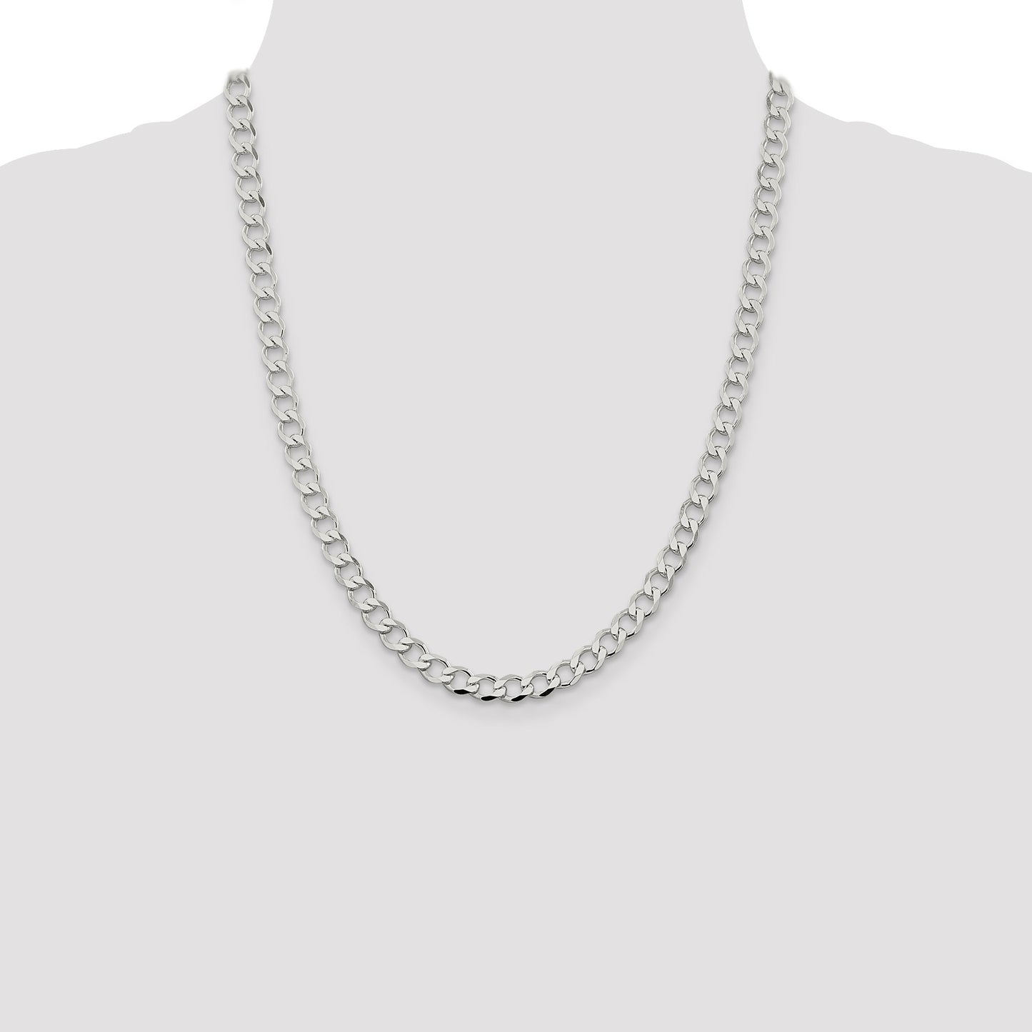 Sterling Silver 6.7mm Semi-solid Flat Curb Chain