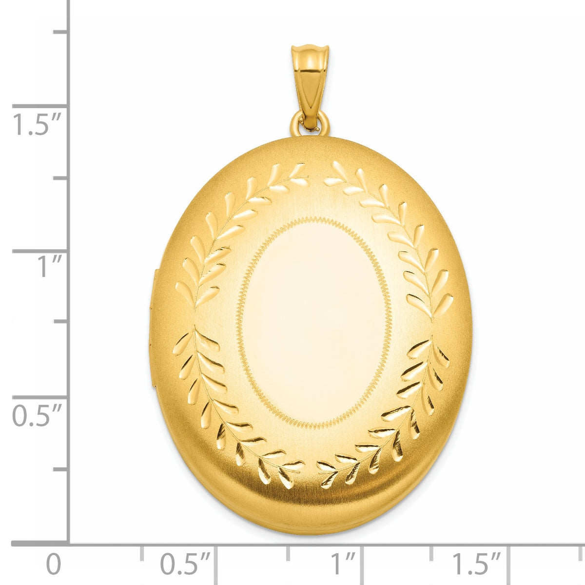 1/20 14K Gold Filled Polished and Satin Leaf Border 2-Frame 34mm Oval Locket