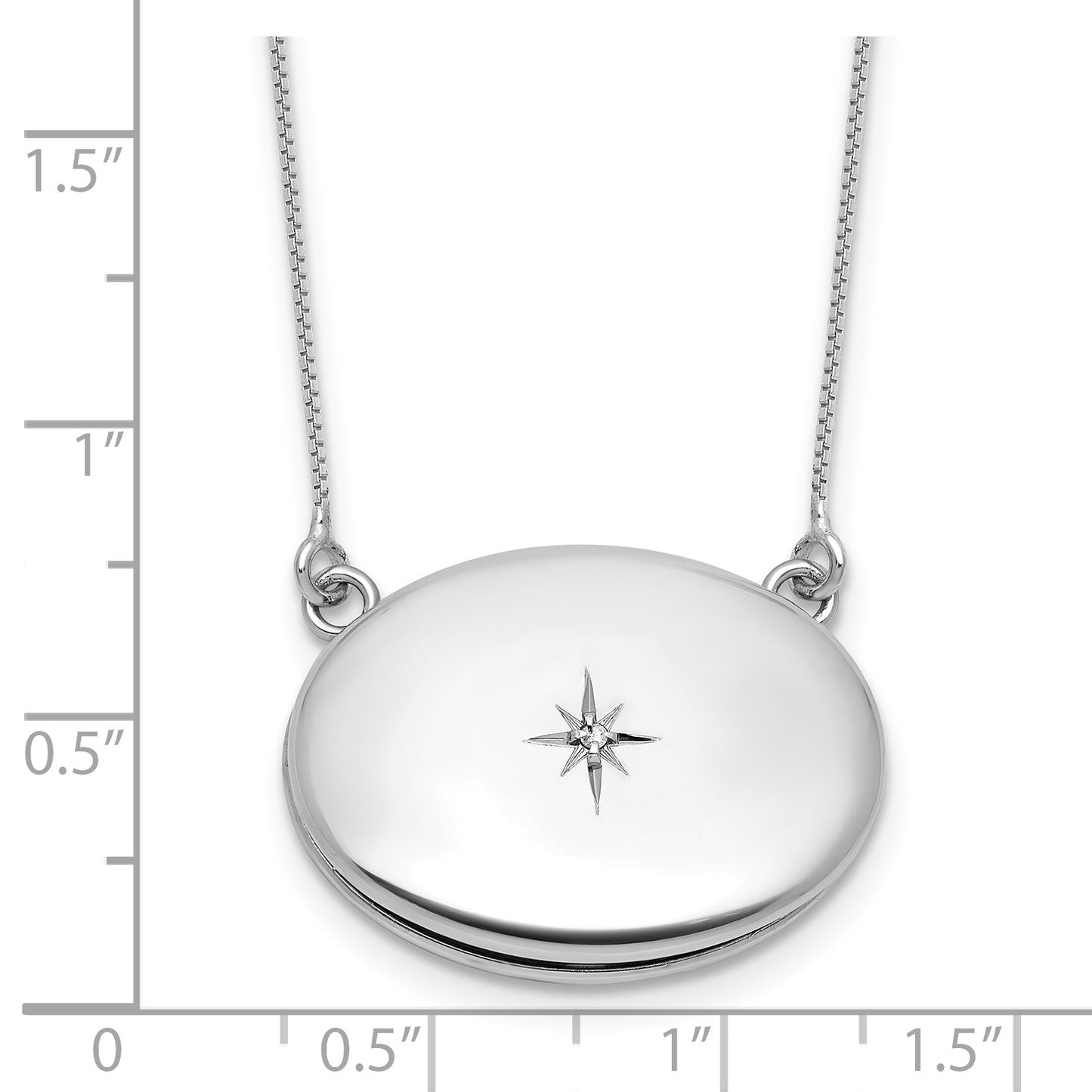Sterling Silver Rhodium-plated Polished Front/Brushed Back 1/20 ct. Diamond 18.75 inch with 2 inch extension 20mm Oval Locket Necklace