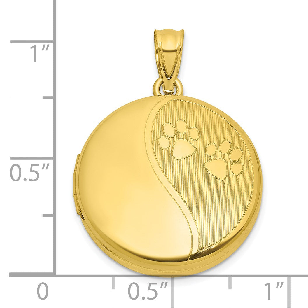 Sterling Silver Gold-plated Polished Front/Brushed Back Paw Print 20mm Round Locket