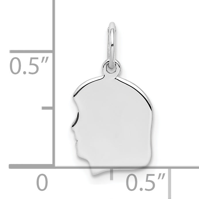 Sterling Silver Rh-plt Engravable Girl Disc Charm Polish on Front/Back