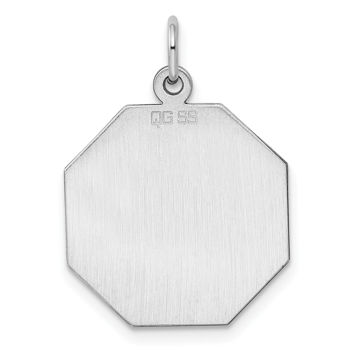SS Rh-plt Engraveable Octagon Polished Front/Satin Back Disc Charm
