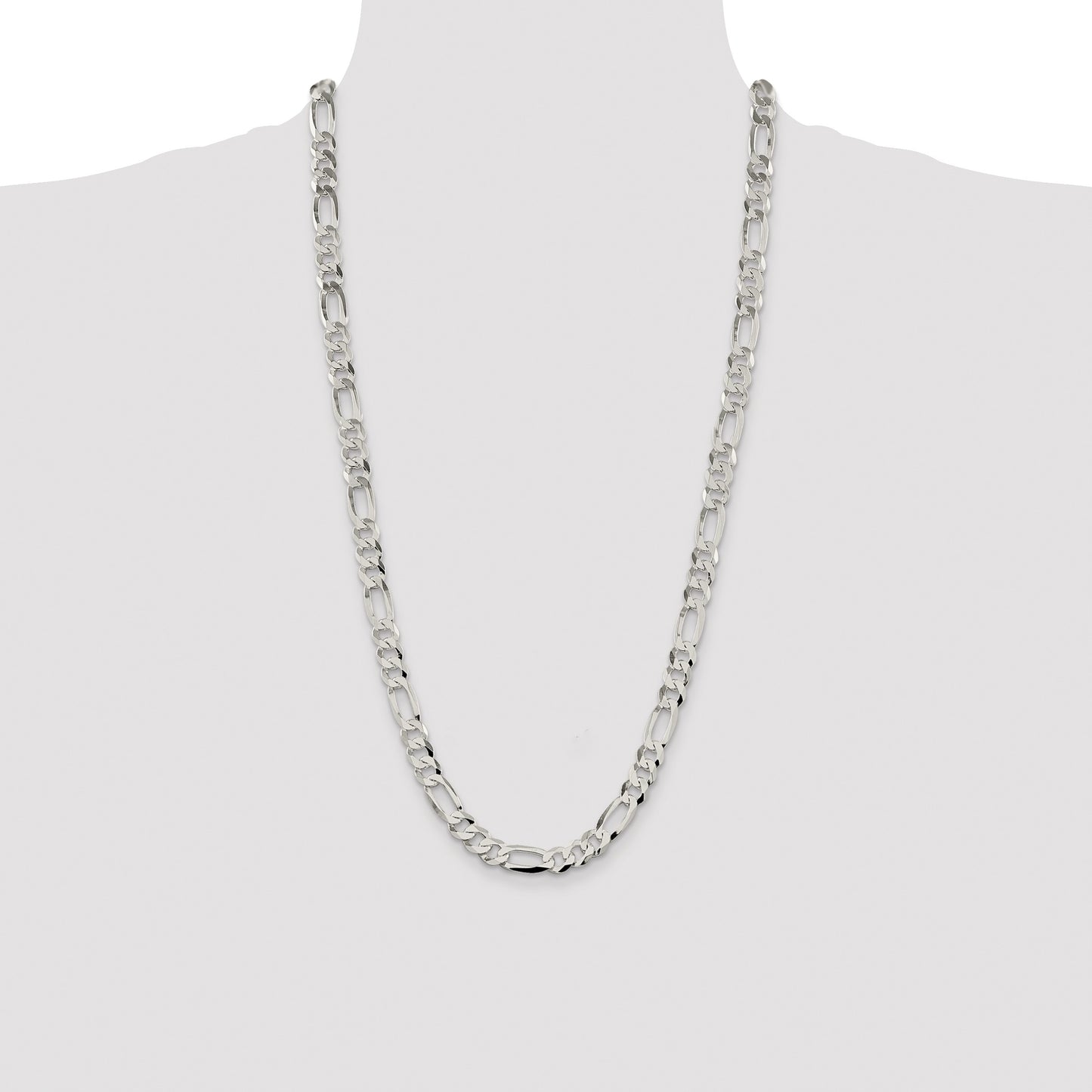Sterling Silver 8.5mm Lightweight Flat Figaro Chain