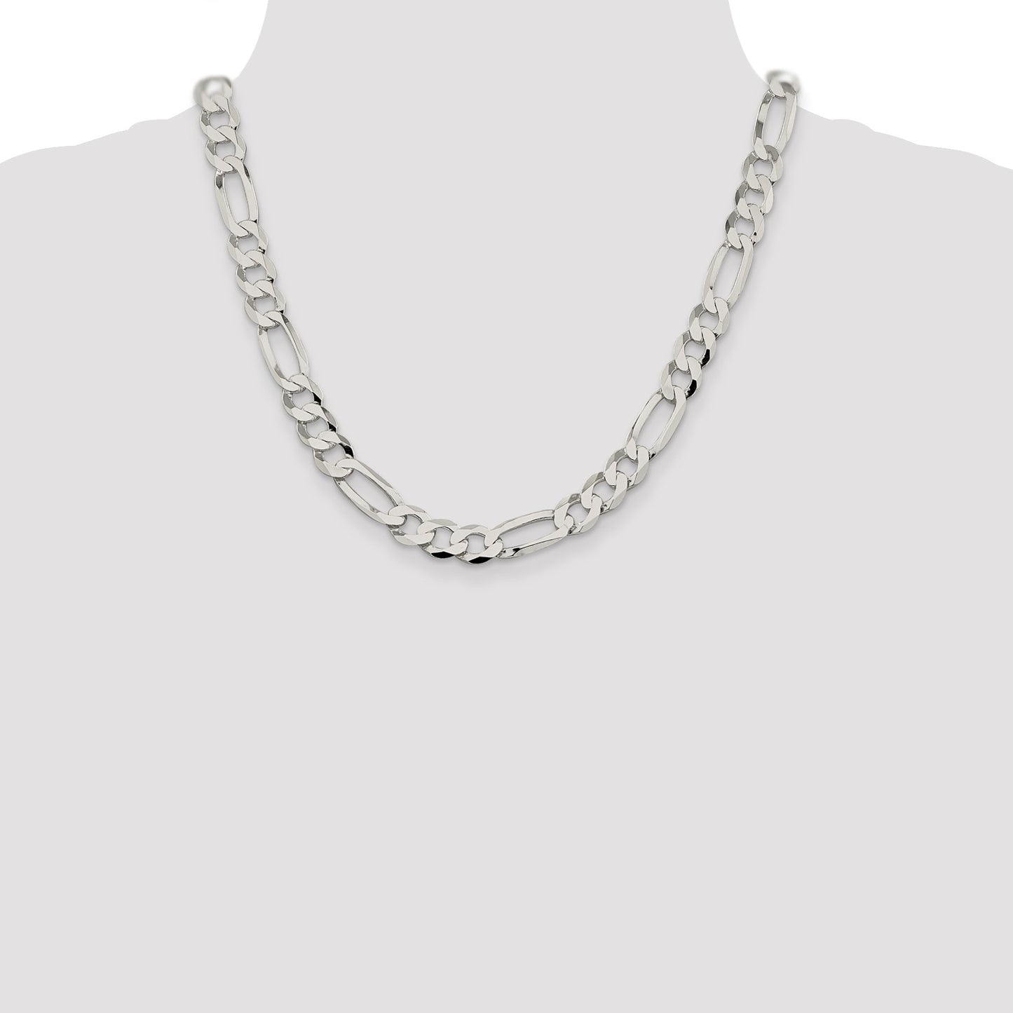Sterling Silver 9.7mm Lightweight Flat Figaro Chain