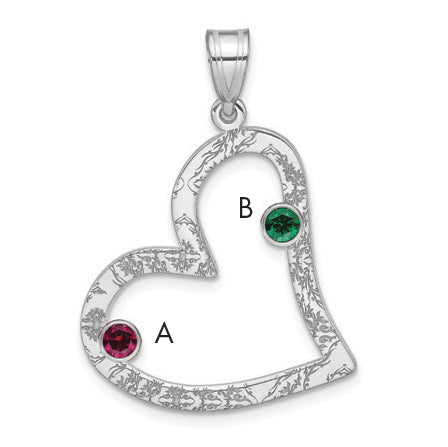 SSilver/Rh-plated 2 Birthstone Heart with SSilver Bezel Family Pendant