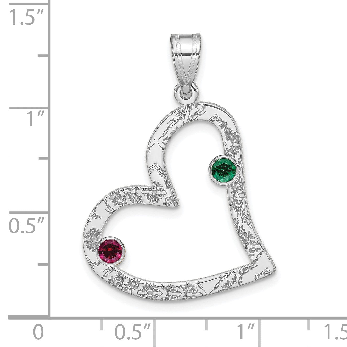 SSilver/Rh-plated 2 Birthstone Heart with SSilver Bezel Family Pendant