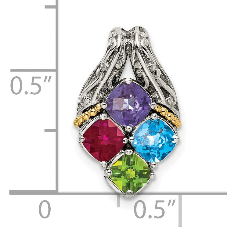 Sterling Silver Antiqued w/14k 4-stone Mother's Pendant Mounting