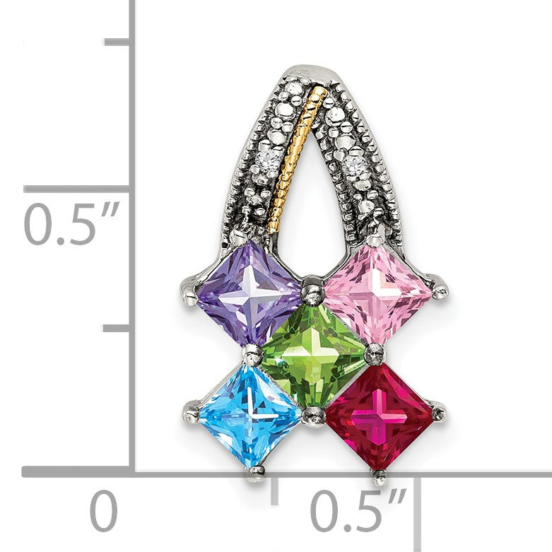 Sterling Silver Antiqued w/14k 5-stone w/Diamond Mothers Pendant Semi-Mount