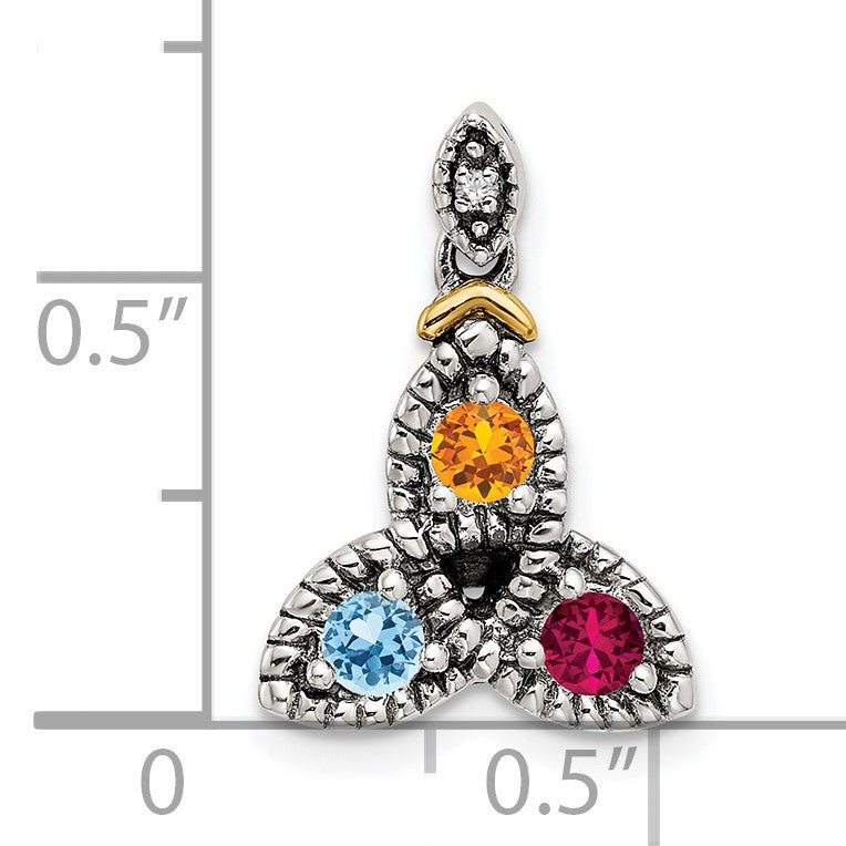 Sterling Silver Antiqued w/14k 3-stone w/Diamond Mothers Pendant Semi-Mount