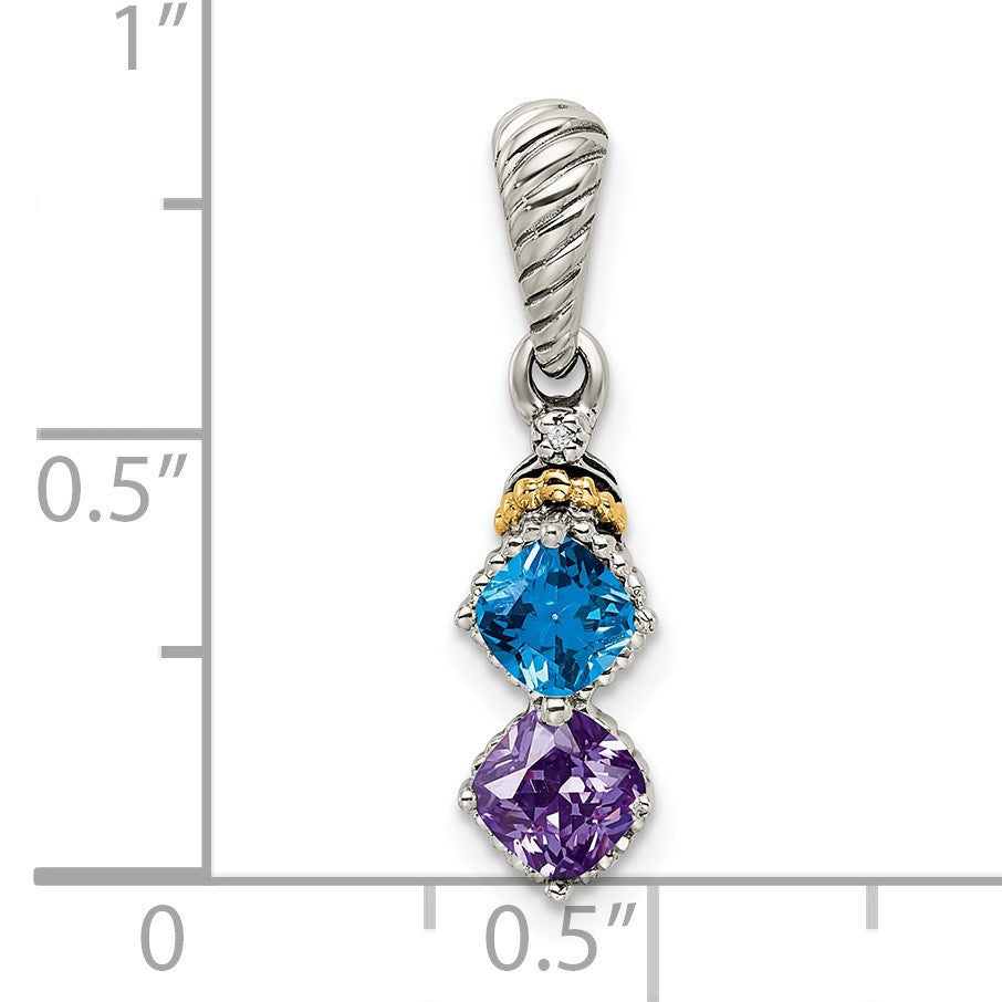 Sterling Silver Antiqued w/14k 2-stone w/Diamond Mothers Pendant Semi-Mount