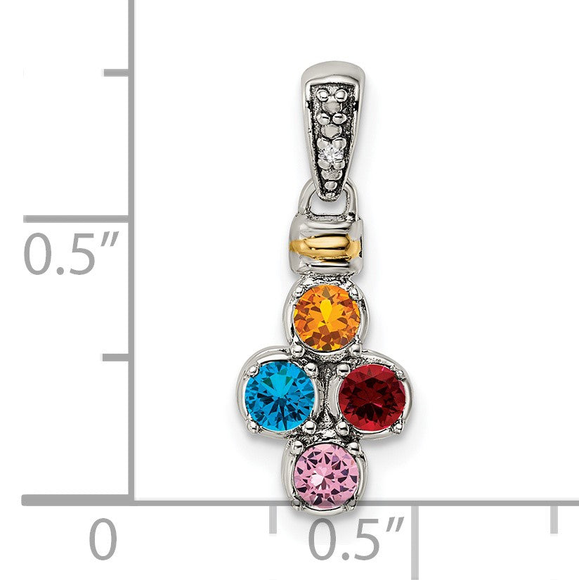 Sterling Silver Antiqued w/14k 4-stone w/Diamond Mothers Pendant Semi-Mount