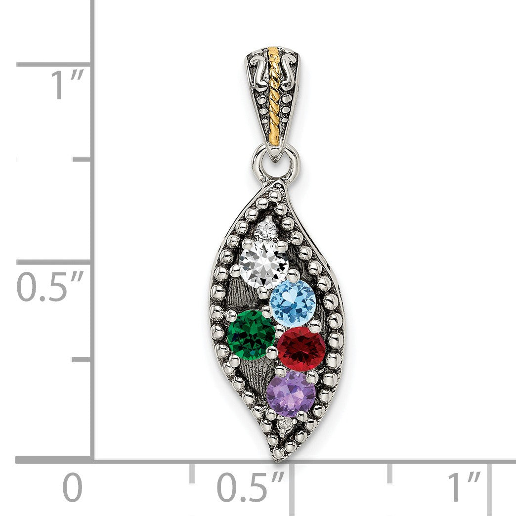 Sterling Silver Antiqued w/14k 5-stone w/Diamond Mothers Pendant Semi-Mount