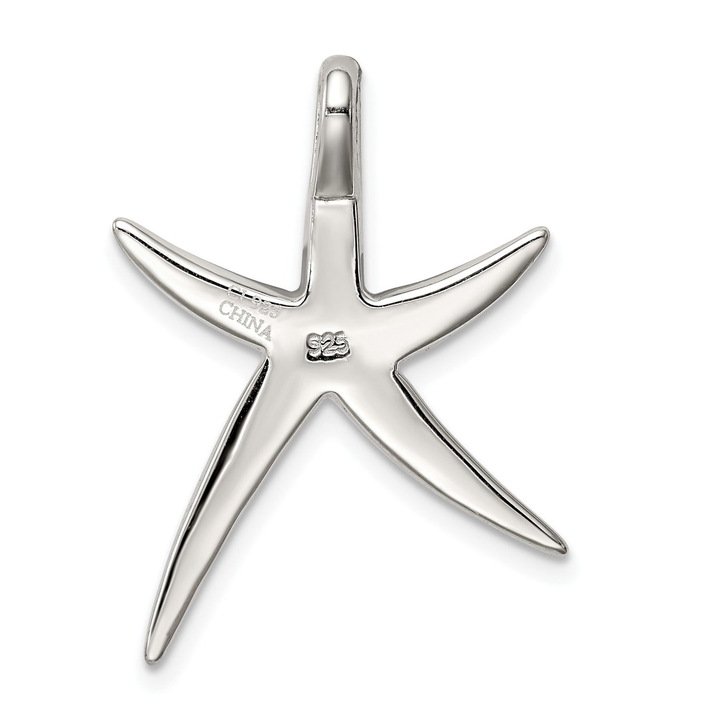 Sterling Silver Rhodium-plated Created Blue Opal Inlay Flat Starfish Slide