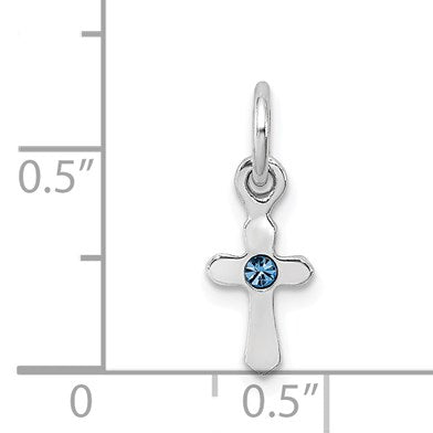 Sterling Silver RH-pltd Child's Dec Blue Preciosca Crystal Cross Pendant