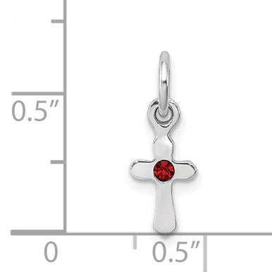 Sterling Silver RH-pltd Child's Jan Red Preciosca Crystal Cross Pendant