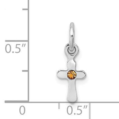Sterling Silver RH-pltd Child's Nov Yellow Preciosca Crystal Cross Pendant