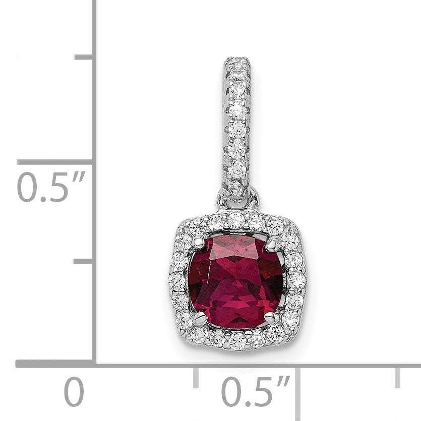 Sterling Silver Rhodium-plated Lab Created Red Corundum and White CZ Pendant