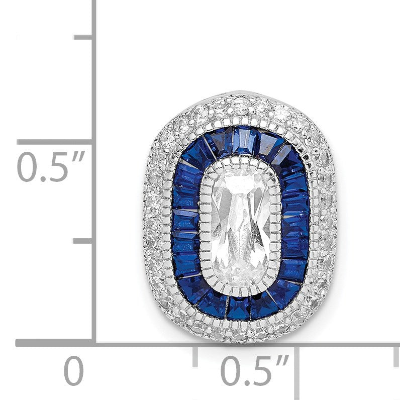 Sterling Silver Rhodium-plated CZ & Synthetic Blue Spinel Chain Slide