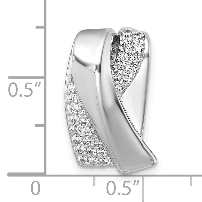 Sterling Silver Rhodium-plated Polished Fancy CZ Chain Slide Pendant