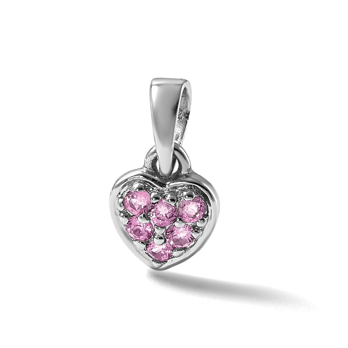 Sterling Silver Rhodium-plated Polished Pink CZ Heart Pendant