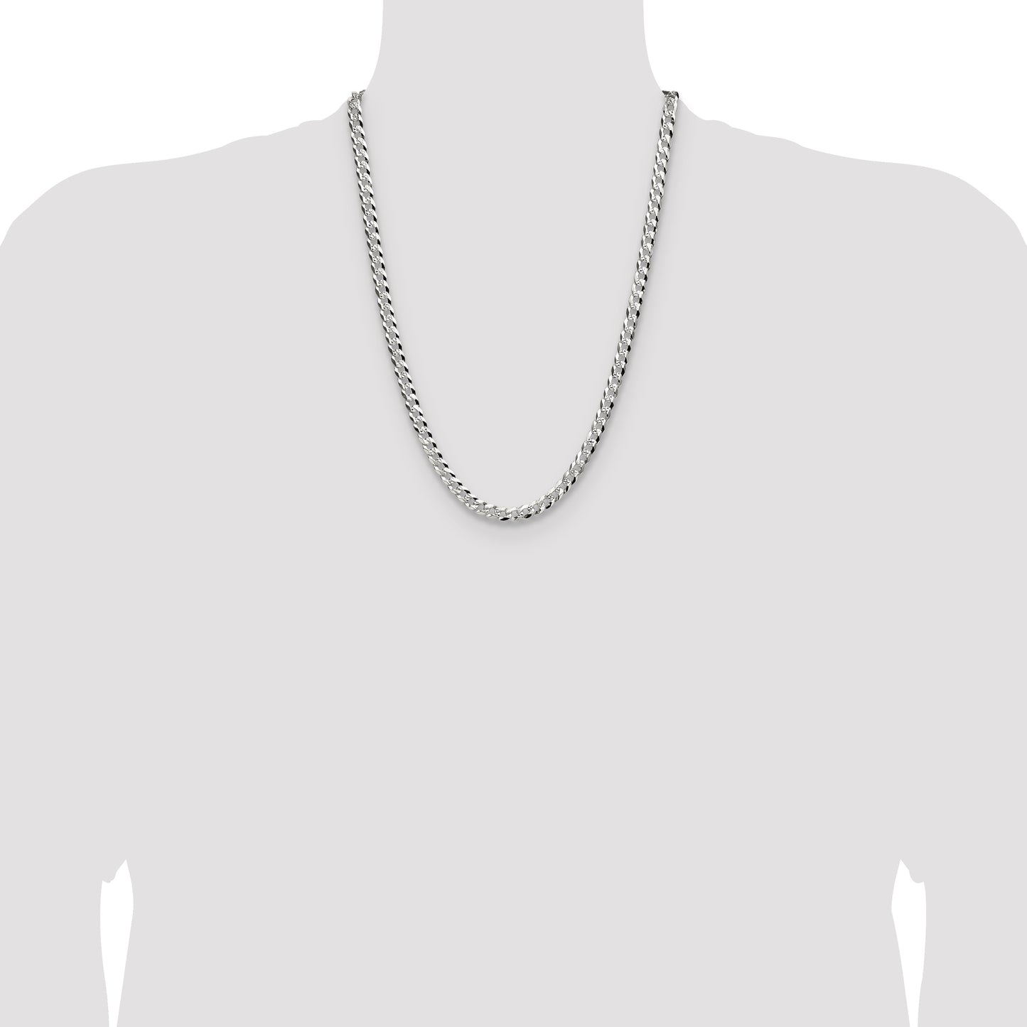 Sterling Silver 5.9mm Flat D/C Pave Curb Chain